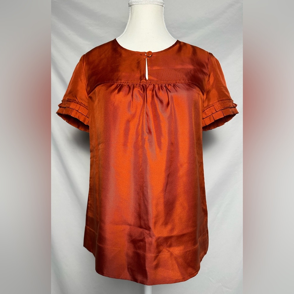 BANANA REPUBLIC 100% Silk Orange Careerwear Preppy Short Sleeve Size‎ XS